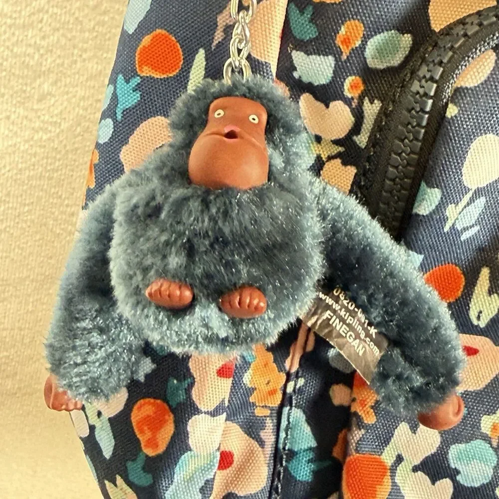 Kipling Live Light Blue Floral Crossbody Shoulder Bag Monkey Keychain Multi Pock